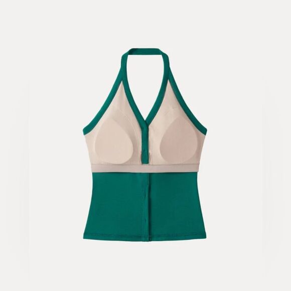 New OGL Plantive® Stretch Cotton Halter Neck Faux Button Placket Brami - Black - Picture 6 of 10